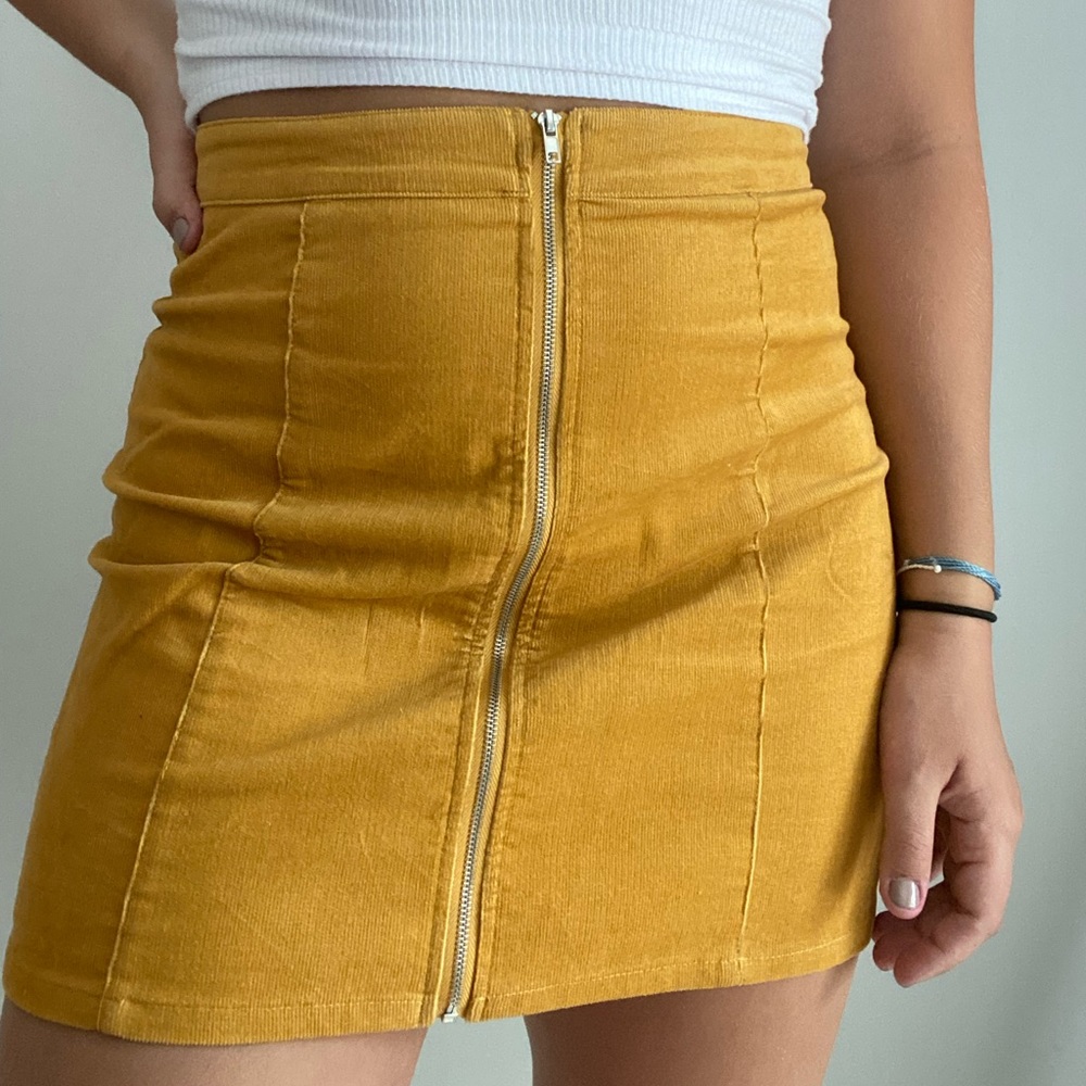 Mustard Corduroy Zip-Up Skirt